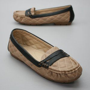 Ball-Band Ladies 10 Unique Taupe Black Slip-on Flats Moc-toe Moccasin Loafers